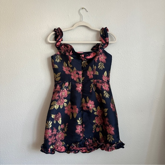 Lulus Floral Brocade Mini Dress with Ruffle Straps | Size Medium - Picture 2 of 3